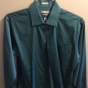Van Heusen Dress Shirt Green 15.5 34/35 Lux Sateen